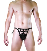 Sexy mens mens eroy lingerie underwear Pivot Imitation Leather Strap Buttoned Dpants T-pants Hollowed-out Passion Hollowed-out