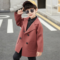 Boys woolen coat foreign autumn and winter childrens long double-sided cashmere boy wool male big boy woolen coat