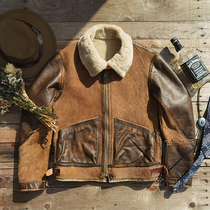 Winter heavy wash old asymmetric stitching leather hair one man RL American retro casual warm lapel casual