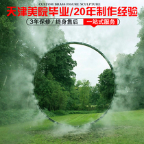Large stainless steel luminous spray ring sculpture wedding interactive device pool center flowing water landscape ornaments