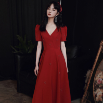 Bridal toast with wine red colour engagement to get married back door 2022 new dress dress normally can wear womens summer