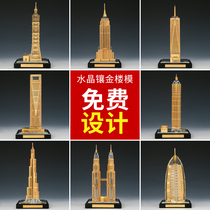 Guojin craftsman high-grade souvenir building mold ornaments custom crystal inlaid gold and silver foil building model custom