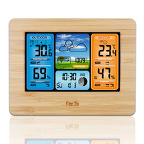 Color screen weather forecast clock 3373 bamboo surface radio wave clock multifunctional electronic alarm clock RF wireless weather clock calendar