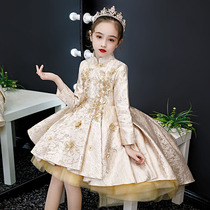 Childrens princess dress girl dress flower child birthday costume foreign air long sleeve host high-end girl wedding dress
