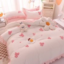 Han Style Teenage Girl Hearts Lace bed Four pieces of public main wind Four Seasons Bedsheets Quilt Cover Students Bed Hats Three