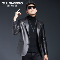 2021 New Haining leather leather mens slim sheep suit casual suit Korean jacket coat tide