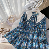 Girl Lian Dress Spring Dress 2022 New Girl Law Style Long Sleeve Crummy Skirt Polo Collar Children Pure Cotton Dresses