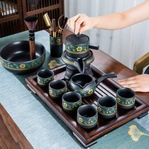 Kung Fu tea cup set household ceramic tea set Small set stone mill teapot lazy semi-automatic tea maker tea tray