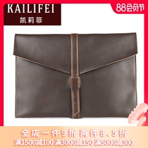 KAILIFEI casual fashion computer bag 13 inch IPAD case CRAZY HORSE leather CLUTCH retro personality simple