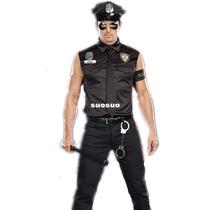 Adult Men America Police Cop Officer Costume Top Shirt Fancy