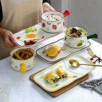 Japanese-style handle ceramic bowl breakfast bowl home creative strawberry salad bowl one person food tableware set