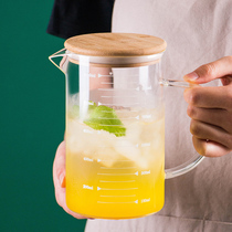 Bottle summer household with graduated glass cold water Cup 1000ml high temperature juice bubble teapot refrigerator cold kettle