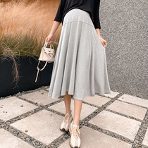 Autumn and Korean version 2021 new long plus size pleated skirt elastic high waist A-line skirt womens skirt temperament