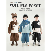 Youyou children cute animal color patch cloth embroidered sweater trousers set 2021 Winter new casual two-piece set