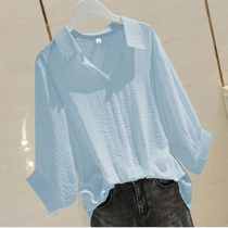 Cotton linen shirt women short sleeve summer 2021 New Korean version loose size V collar thin half sleeve top tide