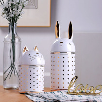 Ceramic roast gold animal kitten rabbit candy jar storage jar tea can seasoning jar home kitchen storage bottle