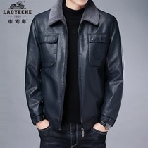 Classic car mens leather jacket jacket lapel autumn and winter short plus velvet padded motorcycle clothes
