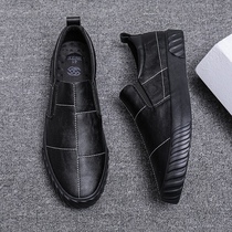 Autumn mens shoes 2021 new trendy shoes a pedal British large size leather shoes black casual spring and autumn breathable board shoes