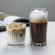 ins style cafe American latte ice coffee cup cold-cut mocha classical vintage household striped glass cup