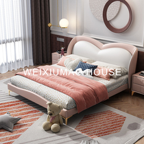 Childrens bed girl princess bed light luxury second bedroom modern simple boy solid wood creative storage leather Net red bed