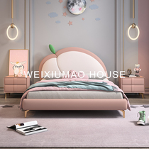 Leather light luxury childrens bed girl princess creative soft bed Nordic modern simple boy 1 35 m cartoon single