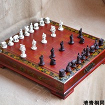 Antique vintage Chinese chess three-dimensional characters chess pieces Three Kingdoms Q edition chess pieces Terracotta warriors and horses Business gifts gifts
