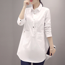 New OL pregnant womens professional clothing Spring and Autumn white shirt long cotton spring clothing Korean version of slim bottom shirt Women