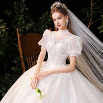 Starry wedding dress 2021 new bride retro French luxury court style high waist pregnant woman Super fairy dream big tail