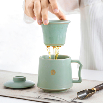 Ru kiln office tea cup ceramic tea tea water separation Cup Jingdezhen tea filter with lid household Cup customization
