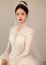 2021 New Home wedding dress big tailing bride tailing tail summer small man long sleeve lace court style French