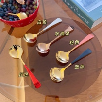 X High quality food grade 304 stainless steel thick solid color spoon widened soup spoon rice spoon -03221
