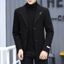 Woolen coat small size men's short small autumn and winter slim youth s size 155 cashmere coat plus velvet