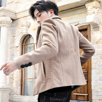 Trench coat mens short Korean version of autumn and winter small size mens small woolen coat 155 youth S hairy slim coat