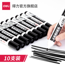 Deli whiteboard pen Large capacity erasable thick head 10-pack black blackboard pen writing pen Water-based note number stroke board pen marker pen Student teacher office teaching writing wholesale S510