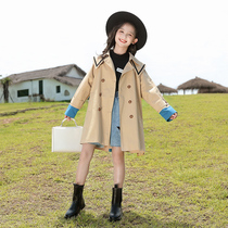 Girls  autumn coat 2021 large childrens foreign style net red windbreaker spring and autumn new childrens Korean version of the long coat