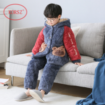 Childrens sleepwear boys winter coral fleece layer quilted padded zhong da tong hooded flannel Boys Home Services