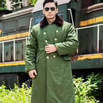 Long thickened military cotton coat Mens winter cold storage cold suit Labor protection green quilted jacket Old-fashioned windbreaker Northeast large cotton coat