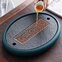 Round tea tray ceramic Ugin stone tea table modern simple home small water storage dry bubble table drainage stone tray