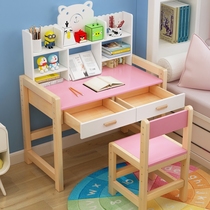Solid Wood Childrens desk learning table student writing table and chair set home desk boys and girls desk with Bookshelf
