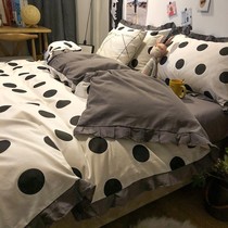 Net red ins Korean princess wind cotton four-piece set 100 cotton quilt cover dormitory bed sheets bedding three-piece set