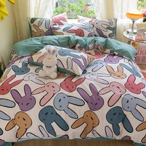Korean cotton bedding four-piece set 100 cotton hipster printed bedding sheets 3-piece bed hats quilt cover