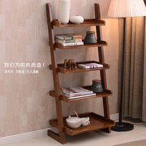 Solid wood bookshelf floor shelf modern simple multi-layer storage rack living room bedroom balcony shelf trapezoidal flower stand