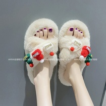 South Korea new cartoon cute home cotton slippers casual flat bottom wear home non-slip comfortable hair