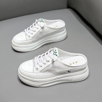 Stir-fried chicken comfortable tune ~ 2022 new genuine leather thick bottom Baotou Half drag XIE outside wearing heightening sloth and no heel