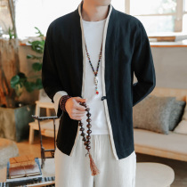 Chinese style Tang costume improvement Hanfu Chinese style mens clothing Chinese style mens cotton linen jacket retro ethnic youth long sleeve