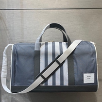 TB Tom Male And Male Universal Nylon Cow Leather Splicing Handbag Thom Travel Bag Browne Brown striped bag