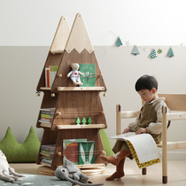 Zoo home Christmas tree rotating bookshelf full solid wood 360-degree multi-layer bookcase storage childrens picture book rack