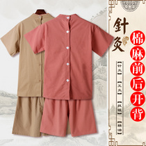 New product moxibustion clothing back cardigan buckle massage clothing pure cotton womens acupuncture cupping scraping cardigan neck physiotherapy clothing