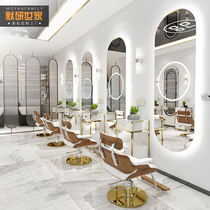 Net red hair shop mirror table Hair salon special barber shop led mirror with light trendy simple wall-mounted hair cut mirror