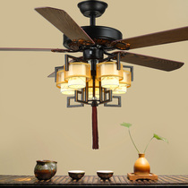 New Chinese fan lamp ceiling fan lamp Chinese style tea room living room dining room retro fan chandelier with silent electric fan light